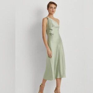 Lauren Ralph Lauren One-Shoulder Satin Cocktail Dress Sage Size 4